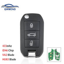 BHKEY 3 кнопочный телефон для Peugeot 208 2008 301 308 5008 508 Автомобильный Дистанционный ключ HU83 VA2 Blade 433 МГц ID46 чип 2024 - купить недорого