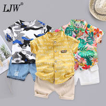 Conjunto de roupas de verão para bebês, roupas casuais fofas para meninos, conjunto com short e dinossauro, roupas infantis, imperdível 2024 - compre barato
