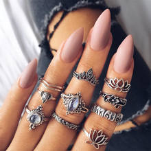 New Bohemian 10 Pcs/Set Flower Ring Sets for Women Vintage Retro S925 Color Lotus Stone Blue Crystal Rings Finger Jewelry 2024 - buy cheap