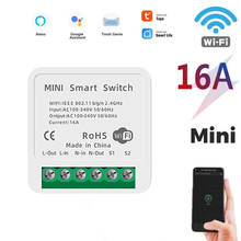 Mini interruptor de luz inteligente wi-fi 16a, módulo diy, disjuntor smart life/app tuya, controle remoto, funciona com alexa, echo, google home, 1/2 way 2024 - compre barato