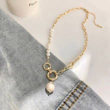 Minar Retro Baroque Pearl Pendant Necklace for Women Hollow Chunky Link Chain Asymmetric Chokers Necklaces Sweater Accessories 2024 - buy cheap