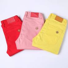 Джинсы мужские стрейчевые, классические модные брюки из денима, деловой стиль, повседневные Прямые, красный желтый розовый 2024 - купить недорого