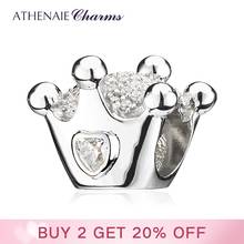 Athenaie-pulseira de prata esterlina 925, bracelete com fecho de coroa da princesa real, contas personalizáveis para mulheres, bijuteria faça você mesmo 2024 - compre barato