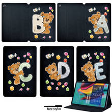 Tablet Case for Samsung Galaxy Tab A 10.1/Tab A 7.0 /A 9.7/A 10.5 T590/Tab S5e Bear 26 Letters PU Leather Stand Cover + Stylus 2024 - buy cheap