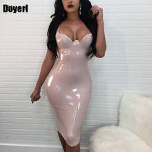 Autumn Sexy Leather Dress Women Spaghetti Strap Strapless Clubwear Bodycon Midi Party Dresses Celebrity White Faux Leather Dress 2024 - buy cheap