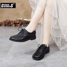 Cuculus-zapatos planos de bailarina Oxford para mujer, mocasines de piel auténtica con cordones, color negro, para primavera, 2021 2024 - compra barato