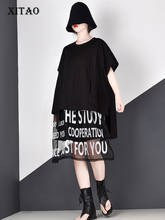 Xitao camiseta feminina com cordão vazado e letras, moda verão 2020, plus size, combina com todas as camisetas longas gcc3725 2024 - compre barato