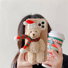 Warm Plush Christmas Bear Gift Phone Case For iPhone 13 12 Pro Max XS Max XR X 7 8 Plus Cute Cartoon Furry Fluffy Fur Cover 2024 - buy cheap