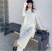 JSXDHK Sweater Two Piece For Women Autumn Winter Knitted Turtleneck Thick Warm Loose Pullovers 2 Piece Set + Wide Leg Pants Suit 2024 - buy cheap