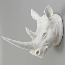 KiWarm-adorno de cabeza de rinoceronte exótico de resina, estatuas de animales blancos, artesanías para el hogar, Hotel, colgante de pared, decoración artística, regalo 2024 - compra barato