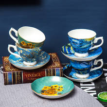 Juego de platillos de café de porcelana, Tazas de café de diseño al óleo famoso de Van Gogh, girasol, arte nocturno, té, Tasse, café 2024 - compra barato
