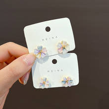 Coréia arco-íris arcylic flor brincos bonito colorido floral pequena instrução brincos para as mulheres 2020 moda jóias de férias 2024 - compre barato
