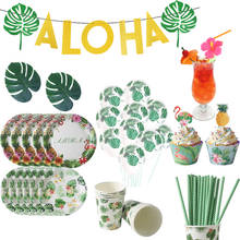 Flamingo party  Disposable Tableware Banner Napkin Supplies Birthday Party Tropical  Aloha Palm Leaf Balloons Flamingo Decor 2024 - buy cheap