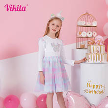 VIKITA Autumn Girls Dress Butterfly Sequins Kids Long Sleeve Dresses Baby Girls Princess Dress Party Clothes Birthday Dresses 2024 - купить недорого