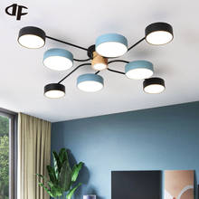 Lámpara LED de techo para dormitorio y sala de estar, luz minimalista, nórdica, moderna, de 220V, pintura de hierro forjado en color negro y azul, pantalla redonda de madera 2024 - compra barato