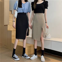 Korean Split Black Midi Skirt Women High Waist Long Skirts Sexy Elegant Clubwear Summer Skirt Vintage Slimming Bodycorn X989 2024 - buy cheap