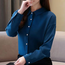 Blusas Mujer De Moda 2021 Turn Down Collar Office Ladies Tops Blue Chiffon Blouse Shirt Women Tops Long Sleeve Blouse Women C521 2024 - buy cheap