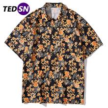 2021 verão camisas dos homens flor de grandes dimensões impresso manga curta hip hop streetwear hawaii praia camisa solta topos t 2024 - compre barato