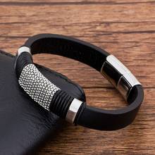 TYO Stainless Steel Magnetic Clasp Charm Jewelry Punk Black Braided Leather Bracelet for Men  Fashion 21.5cm Bangles Gifts 2024 - buy cheap