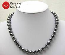 Qingmos 10MM Round Black Natural Magnetic Hematite Gem Stone Beads 18" Chokers Necklace for Women Fine Jewelry collares nec2307 2024 - buy cheap
