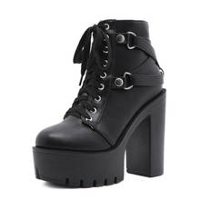Women Platform Punk Ankle Boots Ladies Lace Up Black High Heels Female Gothic Square Heel Woman Soft Leather Pumps Women's Shoes 2024 - buy cheap