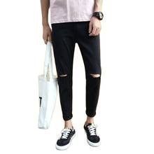 Korean style 2020 Fashion handsome cut hole jeans men's teen feet slim casual pants summer trend ankle length men's pencilpants 2024 - buy cheap