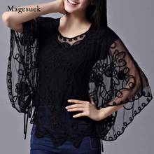 Mesh Embroidery Lace Shirt Women Tops Loose Sexy White Blouses Women Batwing Sleeve Vintage Shirt Female Clothing Blusas 803J 2024 - buy cheap