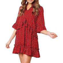 Women dress v-neck sexy robe femme simple ruffled half sleeve solid color casual polka dot dress for women 2022 plus size 2024 - buy cheap
