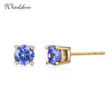 Windshow Cute Round Blue AAA CZ Zircon Mini Small Stud Earrings For Women Girls Children Kids Gold Color Jewelry Orecchini Aros 2024 - buy cheap