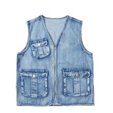 Men Denim Vest New Men's Retro Classic Casual Denim Vest Jacke Fashion Multi-Pocket  Vest Coat Male 2024 - buy cheap