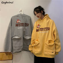 Women with Hat Hoodies Thickening Sweatshirts Letter Print Two Big Pockets Popular Hooded Korean Style Fashion Chic Ulzzang INS 2024 - buy cheap