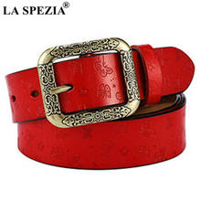 LA SPEZIA Genuine Leather Women Belt Red Square Pin Buckle Trousers Waist Belt Female Vintage Brand Cowskin Embossed Belt 2024 - buy cheap