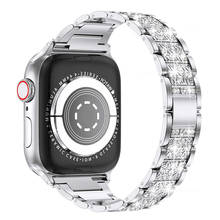 Pulseira de diamante para apple relógio faixa 45mm/41mm 40mm/44mm correa 42mm/38mm aço inoxidável pulseira iwatch série 4 3 5 se 6 7 2024 - compre barato