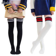 School Girls Stripes Stockings Winter Warm Fleece Thick Over Knee Stockings Female College Style Lolita Heaps Stockings 2024 - buy cheap