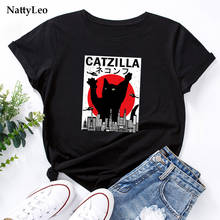 Funny Tops Woman TShirts Cartoon Cat Monster Printed T-Shirt Women 100%Cotton O Neck Short Sleeve Tees Summer Women T Shirt 2024 - buy cheap