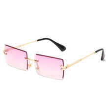 Новые модные солнцезащитные очки без оправы женские маленькие квадратные солнцезащитные очки Роскошные брендовые дизайнерские металлические солнцезащитные очки UV400 2024 - купить недорого
