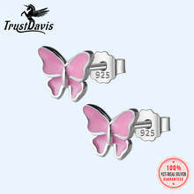 Trustdavis-pendientes de tuerca de mariposa rosa para mujer, de Plata de Ley 925 auténtica, joyería para fiesta y boda, regalo DS32 2024 - compra barato