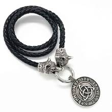 Nostalgia Trinity Symbol Irish Knots Viking Runes Round Pendant Men Necklace With Wolf Head Leather Chain 2024 - buy cheap