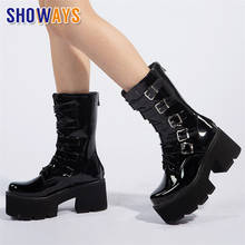 2022 Winter Women Platform Mid-calf Boots Black High Thick Heel Party Ladies Round Toe Punk Buckle Strap Zipper Motorcycle Boots 2024 - buy cheap