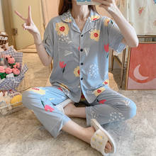 New Sale Women Home Wear 2021 Spring Summer Short Sleeve Women Pajamas Set Long Pant Pyjamas Sets Cotton Leisure Sleepwear Set 2024 - buy cheap