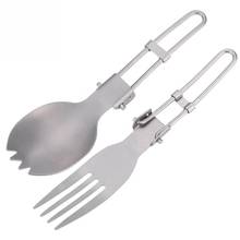 Portable Camping Tablewares Folding Titanium Spoon Fork Outdoor Picnic Barbecue Hiking Camping Cutlery Travel Tableware 2024 - buy cheap