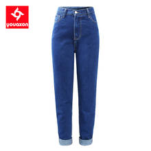 Youaxon calça jeans feminina cintura alta, azul, jeans densa, mamãe, para mulheres, 2233 2024 - compre barato