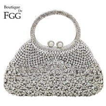 Boutique De FGG Elegant Silver Crystal Clutch Bags for Women Formal Party Totes Handbags Bridal Wedding Rhinestone Purses Bag 2024 - buy cheap