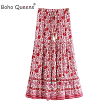 Faldas largas de algodón y rayón para mujer, faldas largas con estampado de flores, estilo bohemio, bohemio 2024 - compra barato