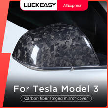 LUCKEASY-carcasa de espejo retrovisor para coche Tesla modelo 3, cubierta de espejo lateral de fibra de carbono forjado 2021, tapa protectora 2024 - compra barato