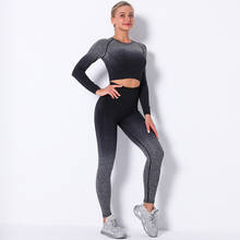 Gradient Sets Women Seamless Sports Set Fitness Sports Suits GYM Long Sleeve Shirts High Waist  Leggings Workout Pants Shirts 2024 - buy cheap