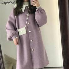 Winter Thicker Wool Blends of Women Solid Turn-down Collar Retro Popular Loose Kawaii Outwear Jackets Pearl Button Students Ins 2024 - buy cheap