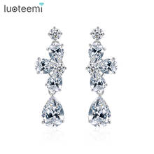 LUOTEEMI Luxury High Quality Waterdrop and Round AAA Cubic Zircon Stone Dangle Earrings for Party and Wedding White Gold-Color 2024 - buy cheap