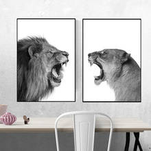 Lion and Lioness Canvas Painting  Black White Woodlands Animals Posters and Prints Wall Art Pictures for Living Room Home Decor 2024 - buy cheap