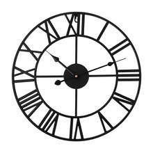 Reloj de pared grande de 40cm para exteriores, Número Romano de Metal nórdico de cara redonda de hierro Retro, decoración negra para el hogar y la Oficina 2024 - compra barato